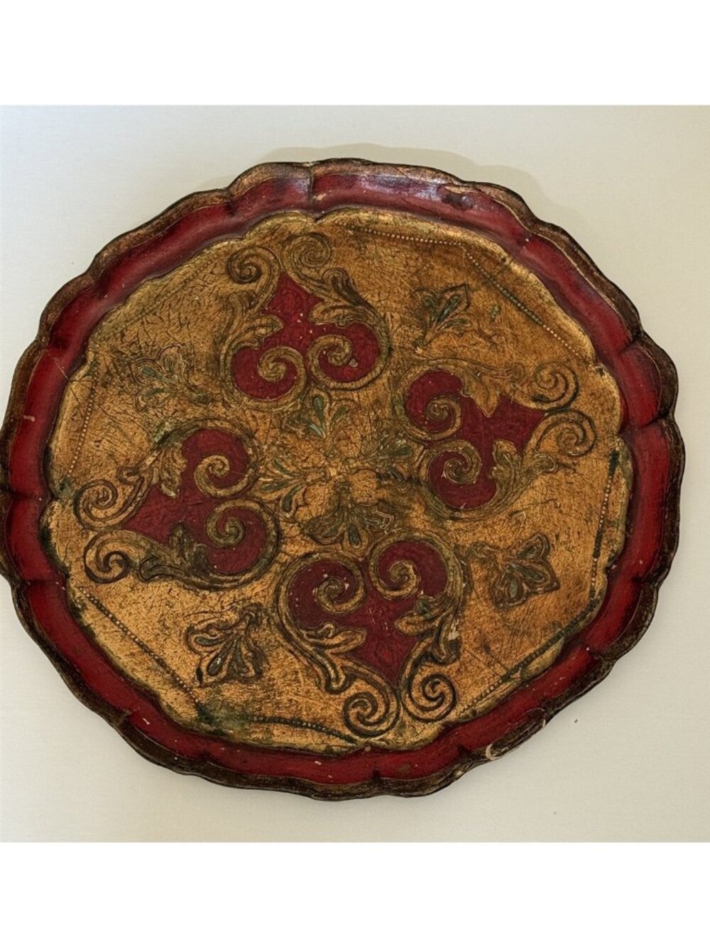Florentine Style Tray Firenze Gold Red Italian 11" Gilt Shabby Maximalism Decor